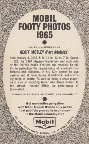1965 Mobil Footy Photos SANFL #29 Geof Motley Back